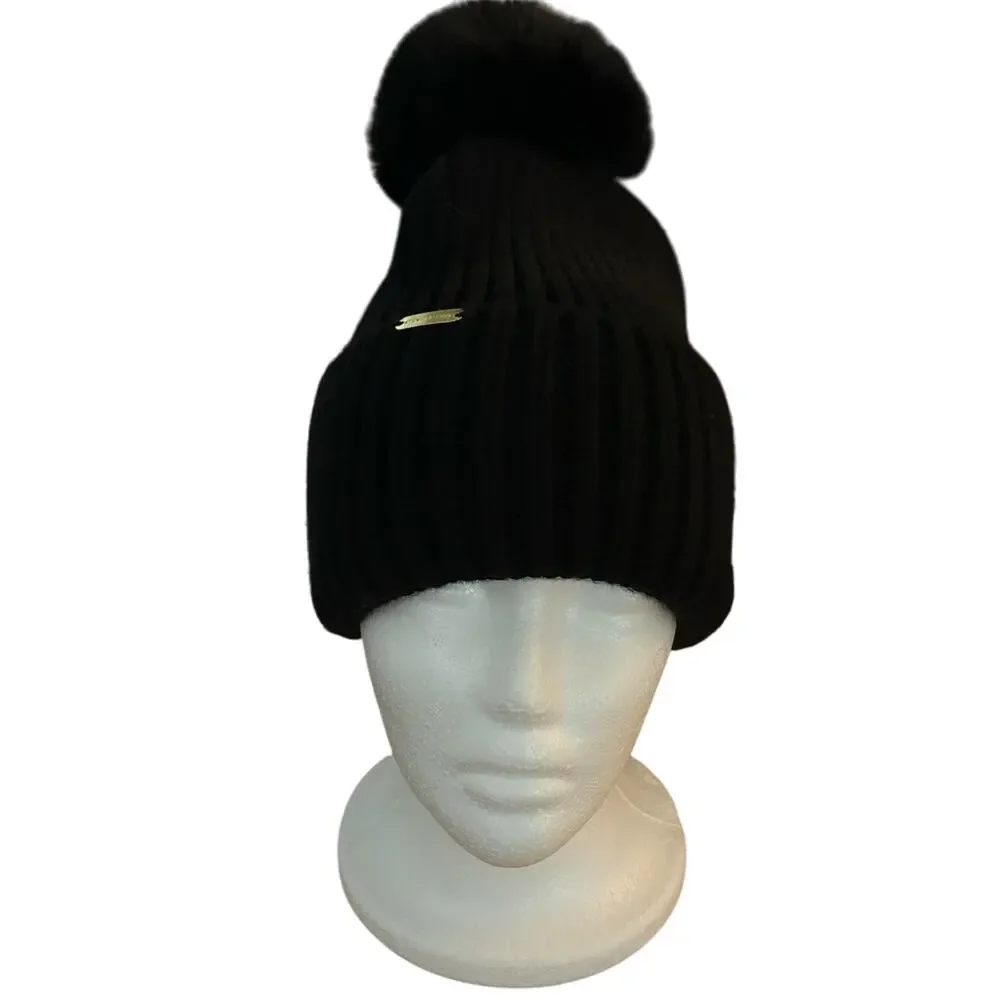 Steve Madden black knit beanie hat ski snow winter